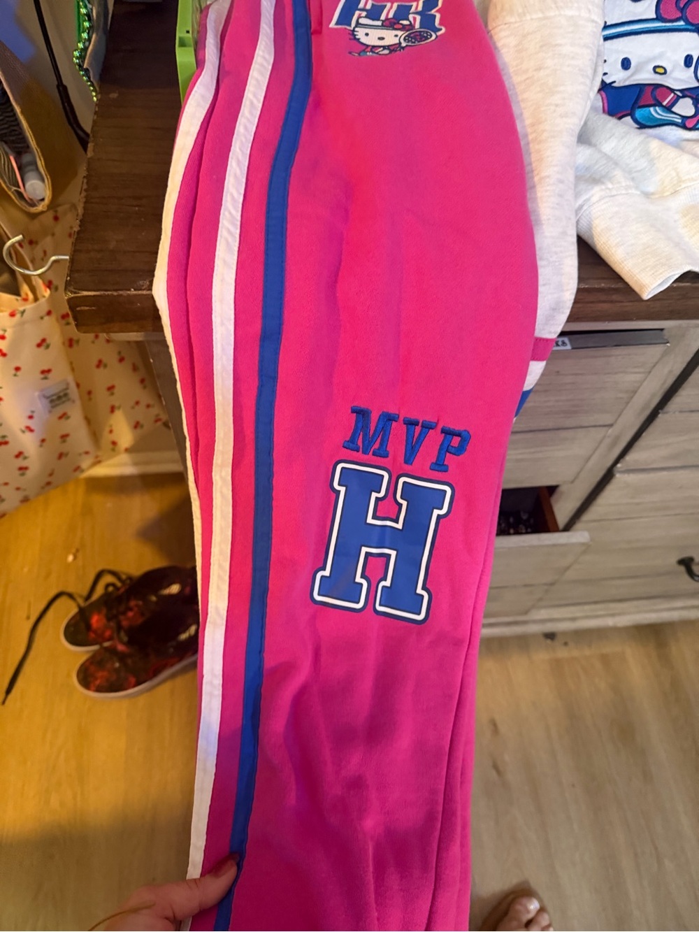 Hello Kitty Pink Track Pants and Crop Sweatshirtwith Blue Stripe & MVP H Graphic